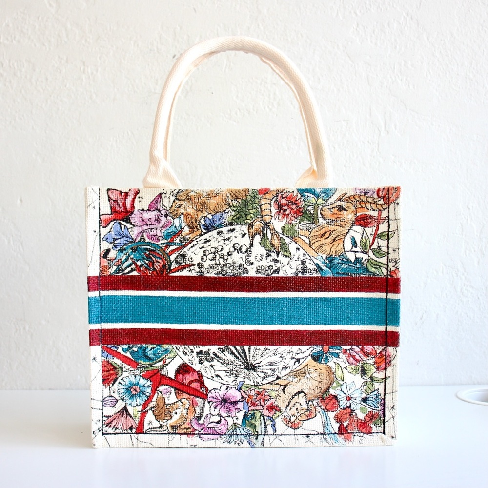 BOUTIQUE Latte Constellation Book Tote Hand-Painted Toile de Jouy
